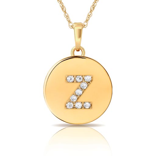 14k Gold 9mm x 12mm Disc Initial Engraved Letter Necklace