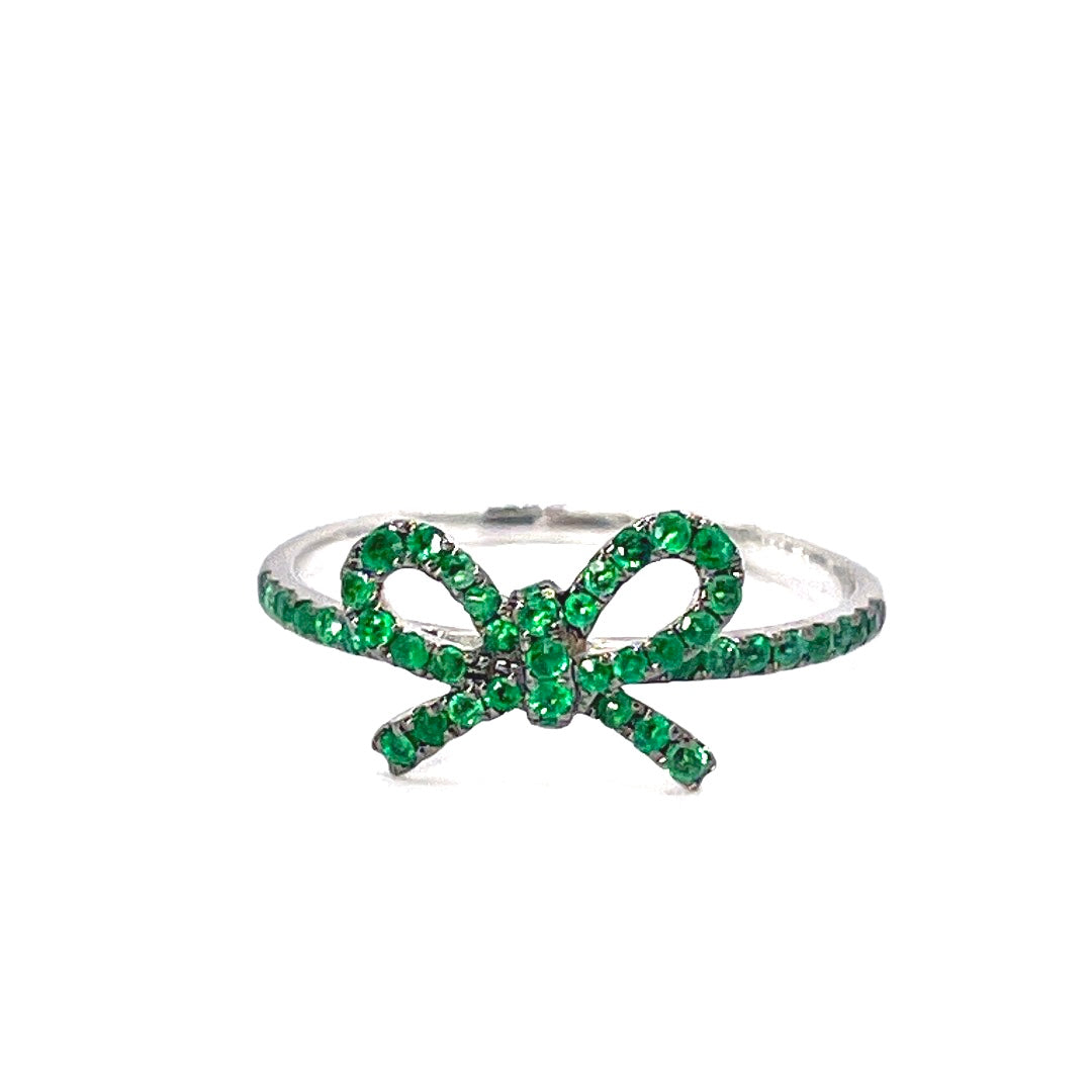 10K White Gold "The Papillan" Emerald Bow Ring