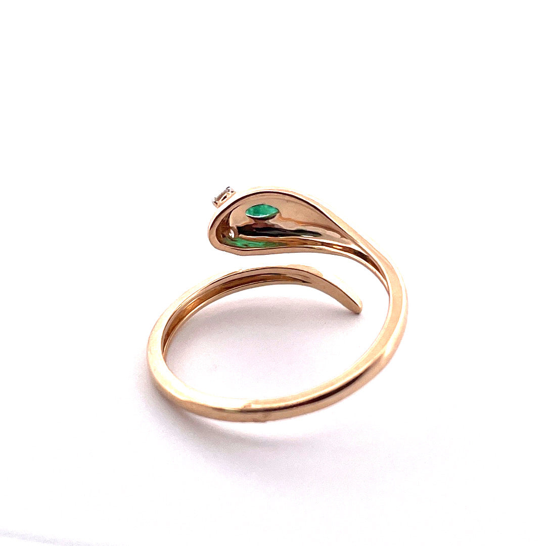 14K Yellow Gold Snake Diamond Emerald Ring