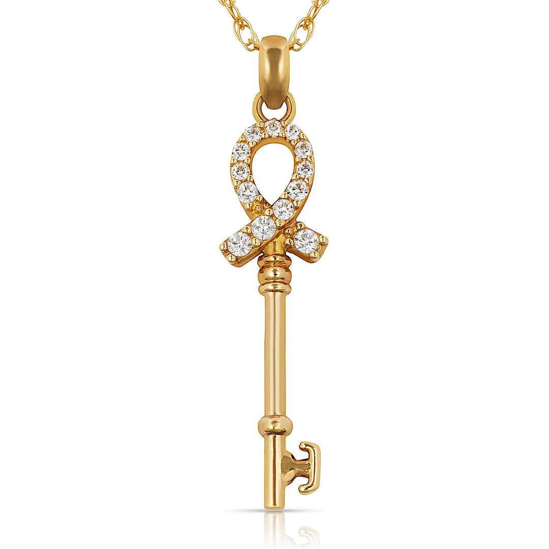 14K Pure Solid Yellow Gold or White Gold Ribbon Design Key Necklace