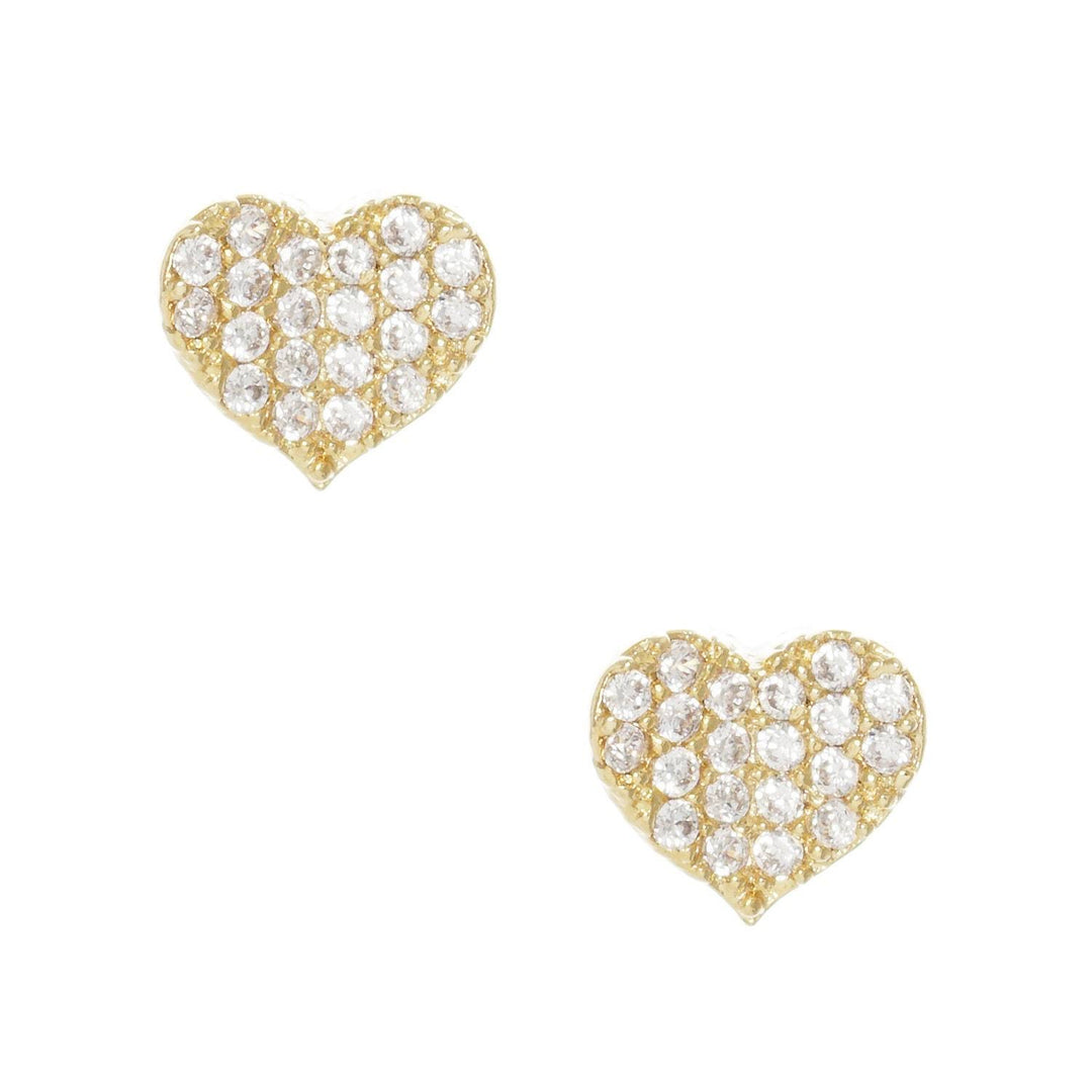 14K Solid Yellow Gold or White Gold Heart Pave Earrings Set