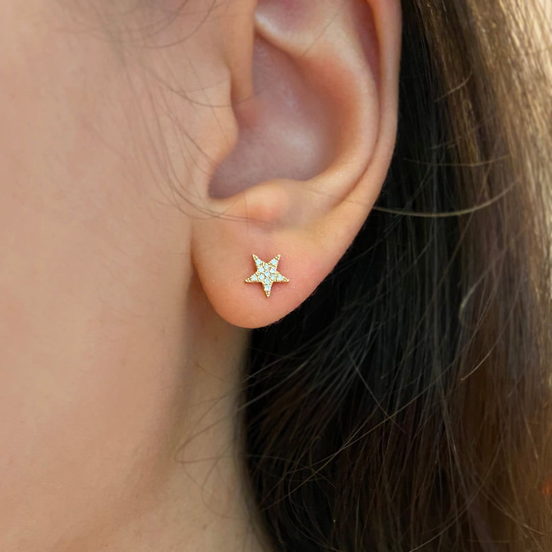 Dazzling 14K Gold Pave Star Earrings